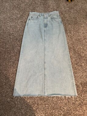 Agolde Light Blue Denim Maxi Skirt with back slit